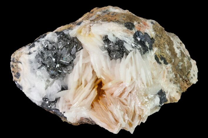 Cerussite Crystals with Bladed Barite on Galena - Morocco #165725
